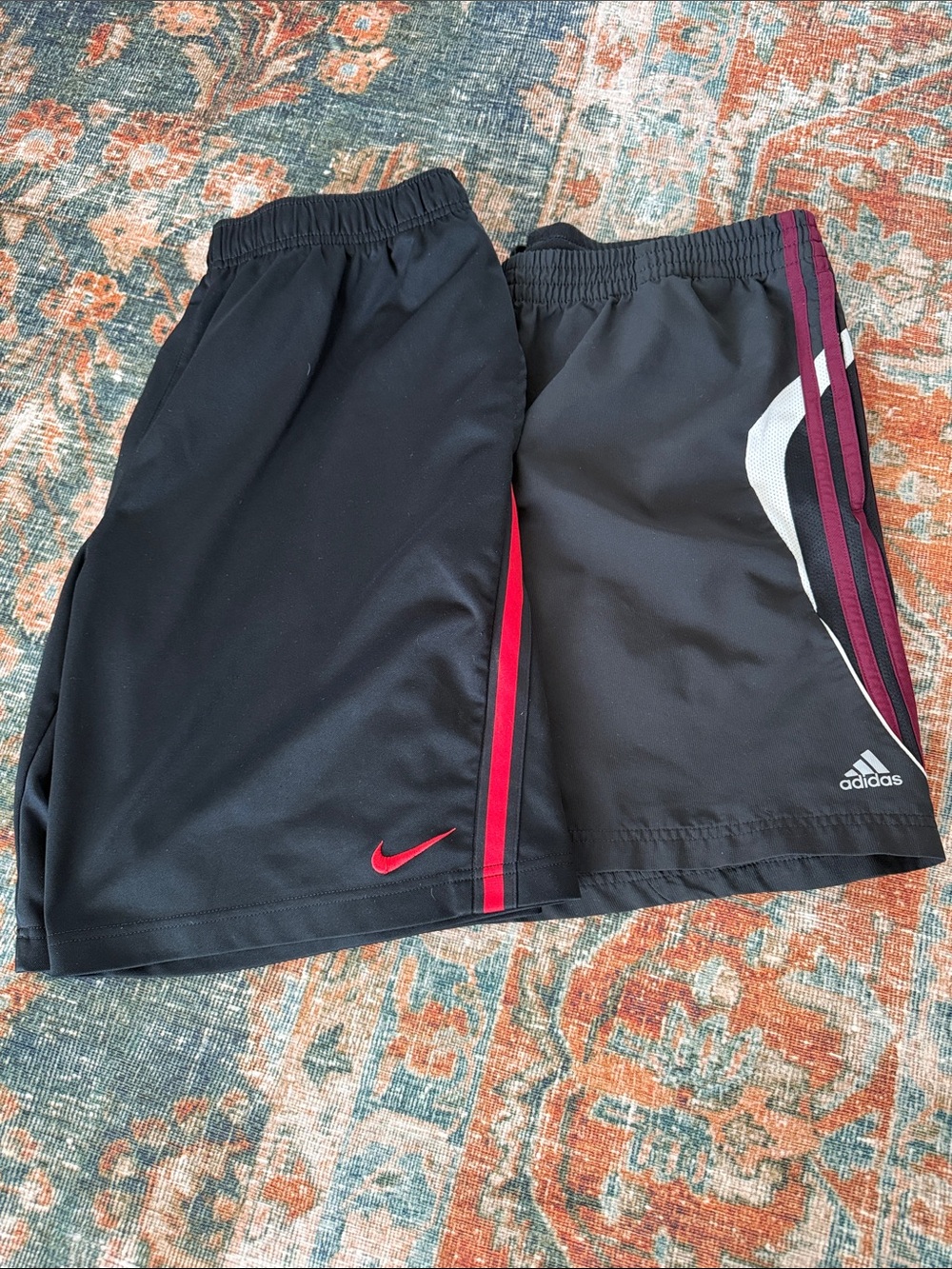 Nike & Adidas Men's Black Athletic Shorts with Red Accent